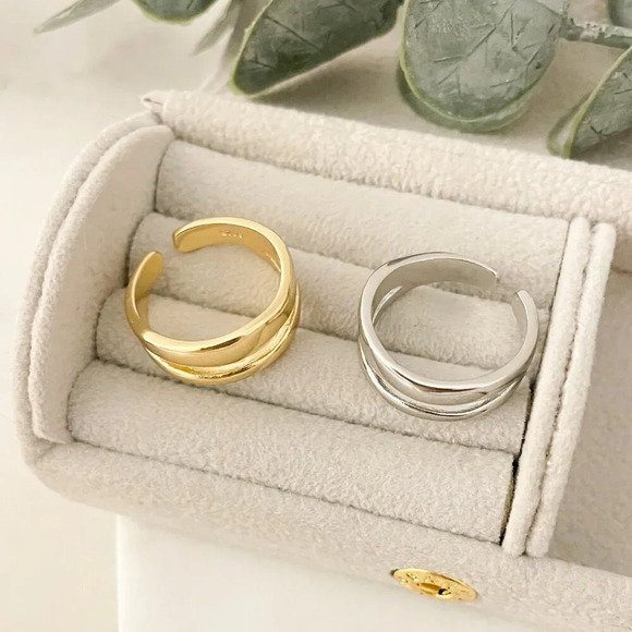 925 Sterling Silver Dainty Minimalist Ring Stackable Double Layer Ring Band - Picture 3 of 9